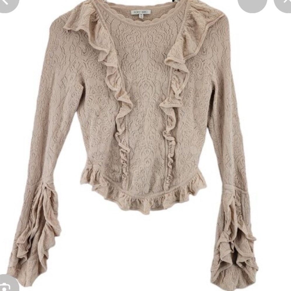 RONNY KOBO - Lace Ruffle Blouse - Cream